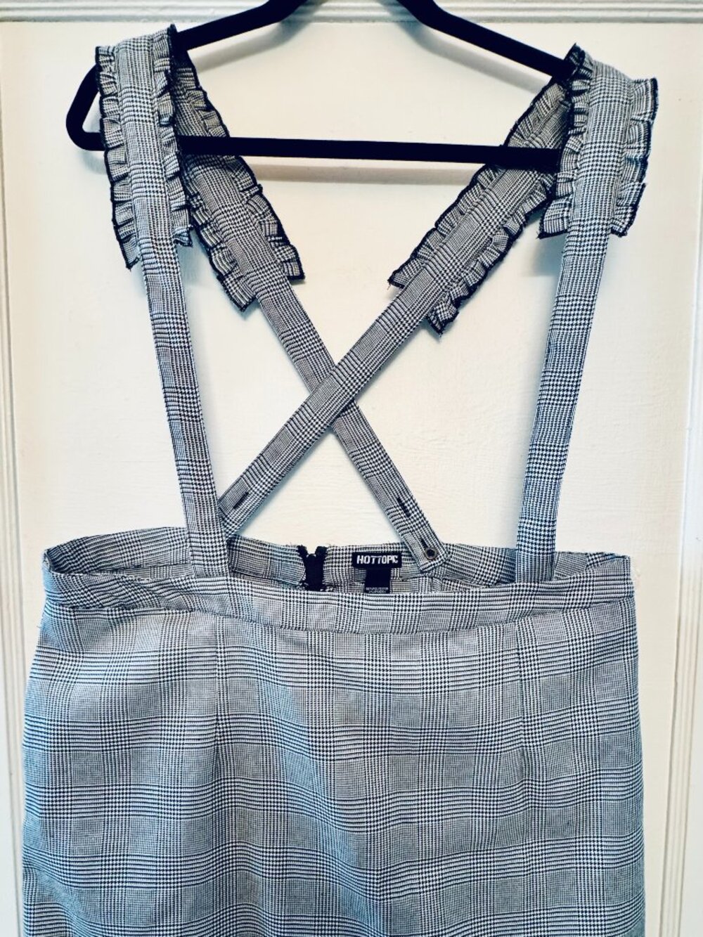 Black and White Plaid Crisscross Skirt w/ Suspenders NWT